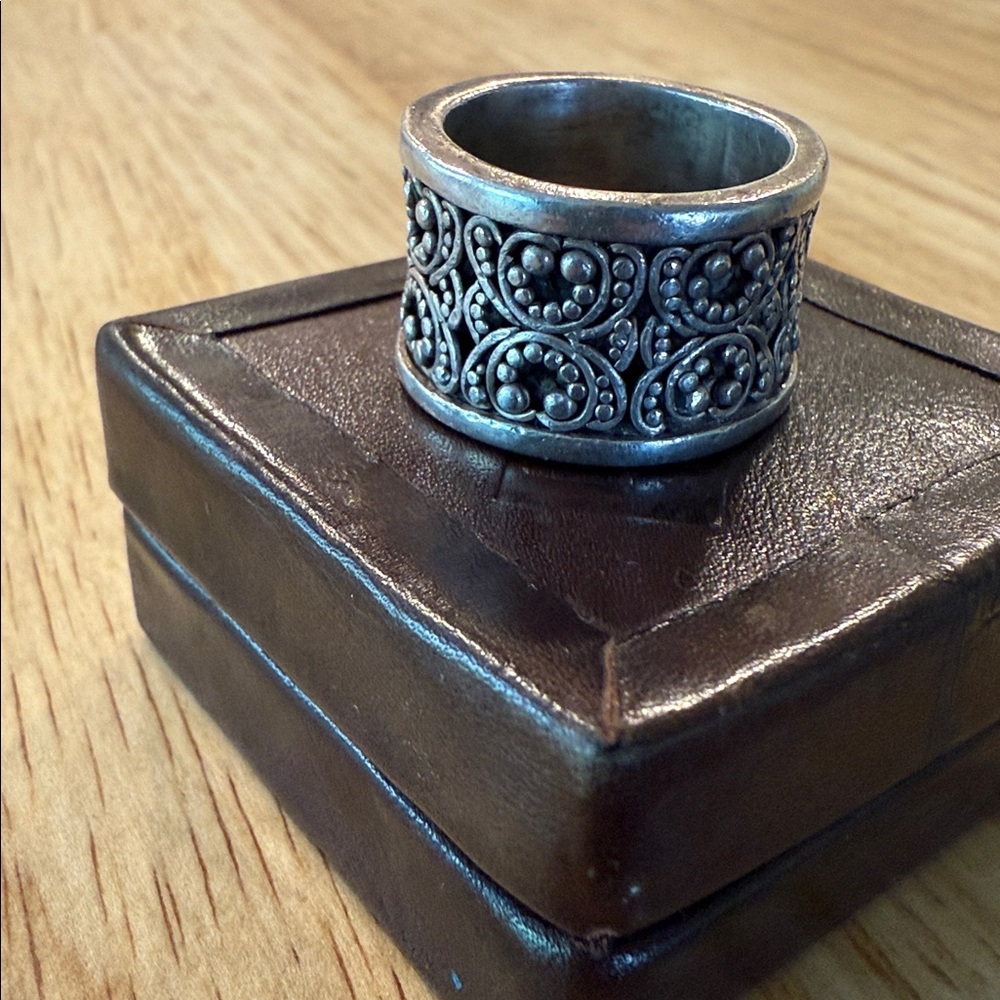 Lois Hill Sterling Silver Silver Ornate Wide Band Ring size 9.5